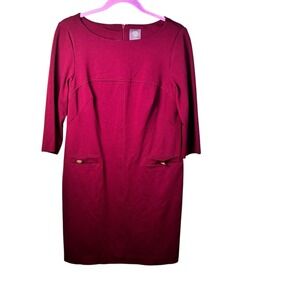 Vince Camuto Womens Dress Pockets Sheath Career Burgundy Gold Accents‎